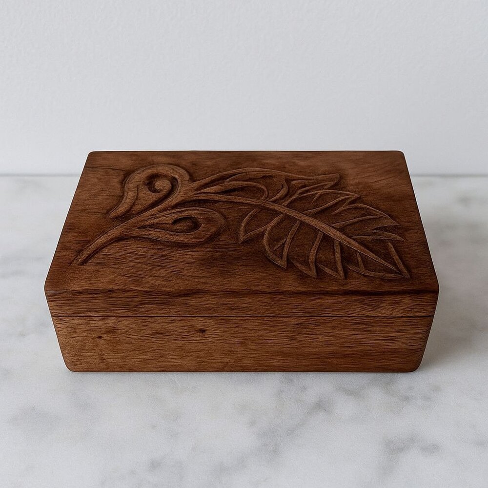 Vintage Hand Carved Floral Wooden Box Small Jewelry Keepsake Chest Home Décor